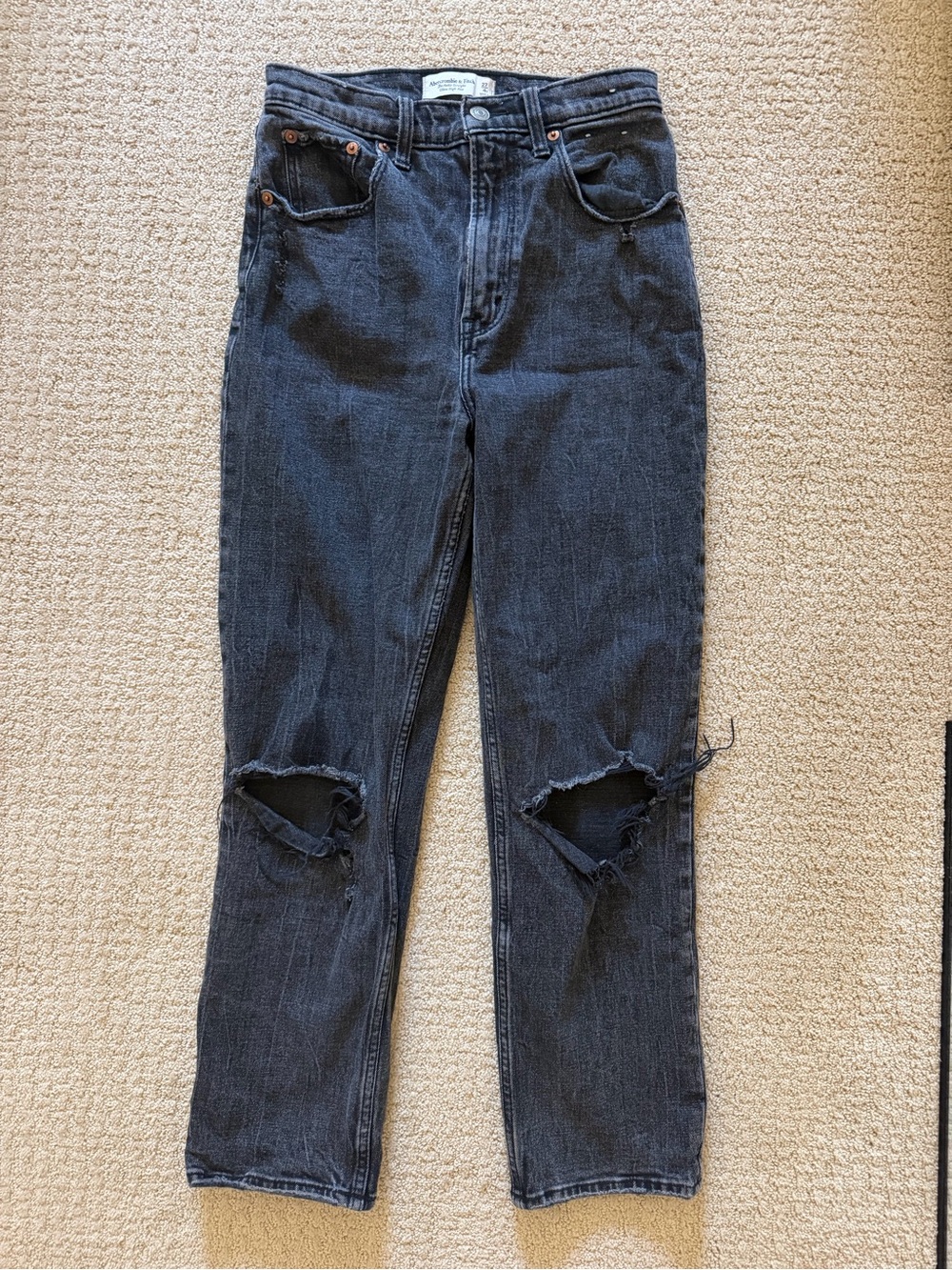 Abercrombie & Fitch Black Straight-Leg Jeans with Knee Rips